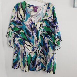 Beverly Drive Sheer Overlay + Tee Purple Green Tropical 2pc Set
